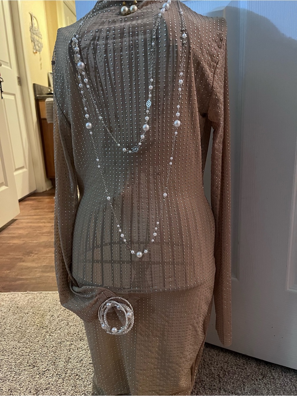 Embellished Taupe Two-Piece Evening Set